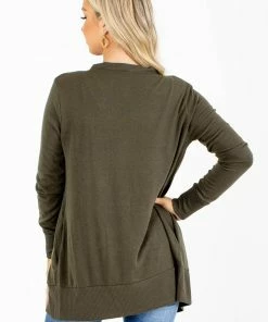 Best deal 💯 Zenana Snap Button Basic Cardigan 👏 -Outerwear Sales Basic Cardigan Dark Olive Back 5000x