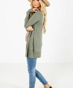 Best deal 💯 Zenana Snap Button Basic Cardigan 👏 -Outerwear Sales Basic Cardigan Light Olive Side 5000x