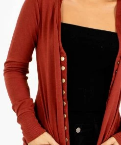 Best deal 💯 Zenana Snap Button Basic Cardigan 👏 -Outerwear Sales Basic Cardigan Red Detail 5000x