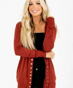 Best deal 💯 Zenana Snap Button Basic Cardigan 👏 -Outerwear Sales Basic Cardigan Red Front 5000x