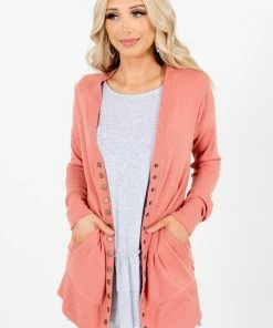 Best deal 💯 Zenana Snap Button Basic Cardigan 👏 -Outerwear Sales BrassCardiganPink 5000x