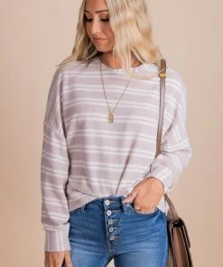 Brand new 🎉 Wholesale Fashion Trends Comfort Zone Striped Sweater - Light Brown 😉 -Outerwear Sales ComfortZoneSweaterFront 5000x