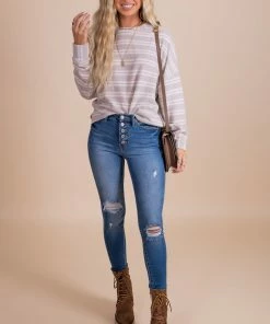 Brand new 🎉 Wholesale Fashion Trends Comfort Zone Striped Sweater - Light Brown 😉 -Outerwear Sales ComfortZoneSweaterFull 5000x