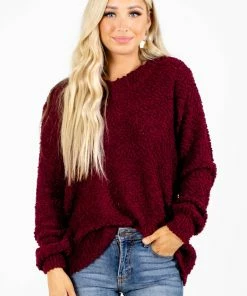 Top 10 ✨ Zenana Dare To Dream Popcorn Knit Sweater 🎁 -Outerwear Sales Dare to Dream Burgundy Sweater Front 5000x
