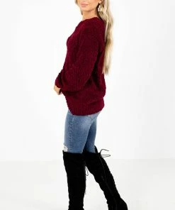 Top 10 ✨ Zenana Dare To Dream Popcorn Knit Sweater 🎁 -Outerwear Sales Dare to Dream Burgundy Sweater Side 5000x