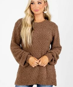Brand new 👍 Zenana Don't Mention It Popcorn Knit Sweater 👍 -Outerwear Sales Don t Mention It Brown Sweater Front 5000x