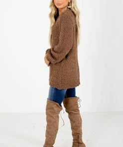 Brand new 👍 Zenana Don't Mention It Popcorn Knit Sweater 👍 -Outerwear Sales Don t Mention It Brown Sweater Side 5000x