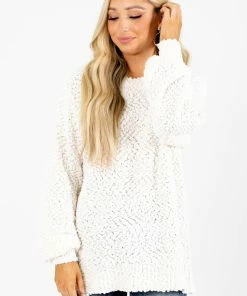 Brand new 👍 Zenana Don't Mention It Popcorn Knit Sweater 👍 -Outerwear Sales Don t Mention It White Sweater Front 5000x