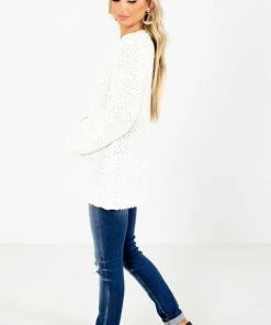 Brand new 👍 Zenana Don't Mention It Popcorn Knit Sweater 👍 -Outerwear Sales Don t Mention It White Sweater Side 5000x