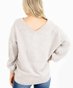 Brand new 👏 Zenana Down To Earth Knit Sweater ⌛ -Outerwear Sales Down to Earth Gray Sweater Back 5000x