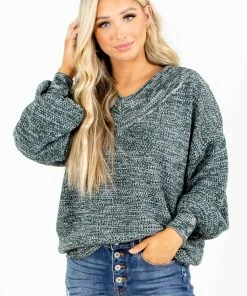 Brand new 👏 Zenana Down To Earth Knit Sweater ⌛ -Outerwear Sales Down to Earth Green Sweater Front 5000x