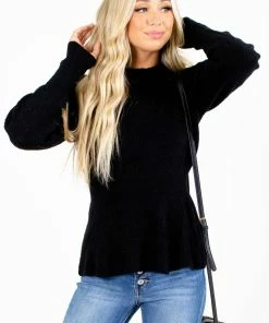 Best deal ❤️ Love Tree / Style Melody Falling For You Puff Sleeve Sweater 💯 -Outerwear Sales Falling For You Black Sweater Front 5000x