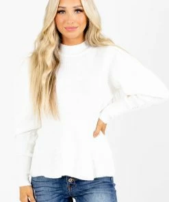 Best deal ❤️ Love Tree / Style Melody Falling For You Puff Sleeve Sweater 💯 -Outerwear Sales Falling For You White Sweater Front 5000x