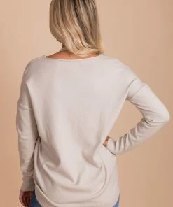 Cheap ✨ Zenana First Frost V-Neck Sweater 🤩 -Outerwear Sales FirstFrostSandBeigeBack 5000x