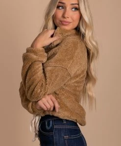 Cheapest 🤩 Kay Fashion Cozy Morning Fleece Pullover 🌟 -Outerwear Sales Fuzzy Pullover brown 3 5000x