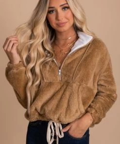 Cheapest 🤩 Kay Fashion Cozy Morning Fleece Pullover 🌟 -Outerwear Sales Fuzzy Pullover brown 5000x