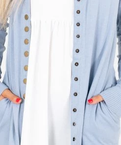 Best deal 💯 Zenana Snap Button Basic Cardigan 👏 -Outerwear Sales SnapButtonBasicBlueCardiganDetail 5000x