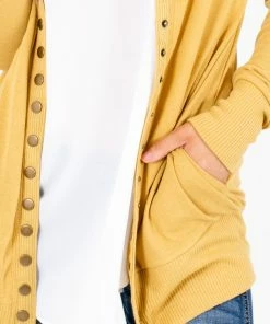 Best deal 💯 Zenana Snap Button Basic Cardigan 👏 -Outerwear Sales SnapButtonBasicCardiganYellow 5000x