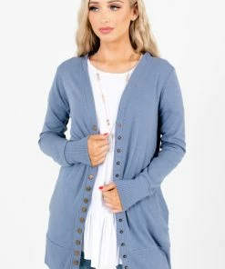 Best deal 💯 Zenana Snap Button Basic Cardigan 👏 -Outerwear Sales SnapButtonBasicDustyBlueCardiganFront 5000x