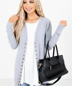Best deal 💯 Zenana Snap Button Basic Cardigan 👏 -Outerwear Sales SnapButtonBasicGrayCardiganFront 5000x