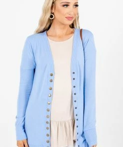 Best deal 💯 Zenana Snap Button Basic Cardigan 👏 -Outerwear Sales SnapButtonBasicLightBlueCardiganFront 5000x