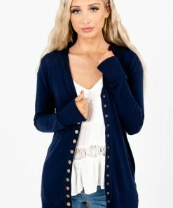 Best deal 💯 Zenana Snap Button Basic Cardigan 👏 -Outerwear Sales SnapButtonBasicNavyCardiganFront 5000x