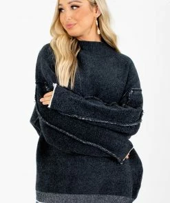 Hot Sale 🔥 Zenana The Night Is Young Soft Knit Sweater 👍 -Outerwear Sales The Night is Young Charcoal Sweater Front 5000x