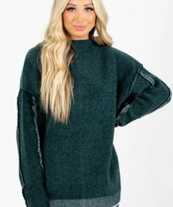 Hot Sale 🔥 Zenana The Night Is Young Soft Knit Sweater 👍 -Outerwear Sales The Night is Young Green Sweater Front 5000x