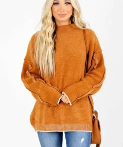 Hot Sale 🔥 Zenana The Night Is Young Soft Knit Sweater 👍 -Outerwear Sales The Night is Young Orange Sweater Front 5000x