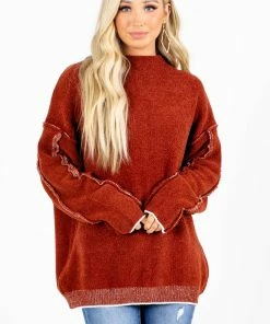 Hot Sale 🔥 Zenana The Night Is Young Soft Knit Sweater 👍 -Outerwear Sales The Night is Young Rust Sweater Front 5000x