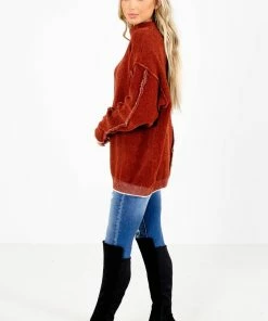 Hot Sale 🔥 Zenana The Night Is Young Soft Knit Sweater 👍 -Outerwear Sales The Night is Young Rust Sweater Side 5000x