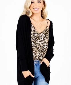 Cheap ⭐ Zenana What A World Cardigan 👏 -Outerwear Sales What a World Black Cardigan Front 5000x