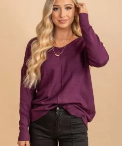 Cheap ✨ Zenana First Frost V-Neck Sweater 🤩 -Outerwear Sales purple sweater front 5000x