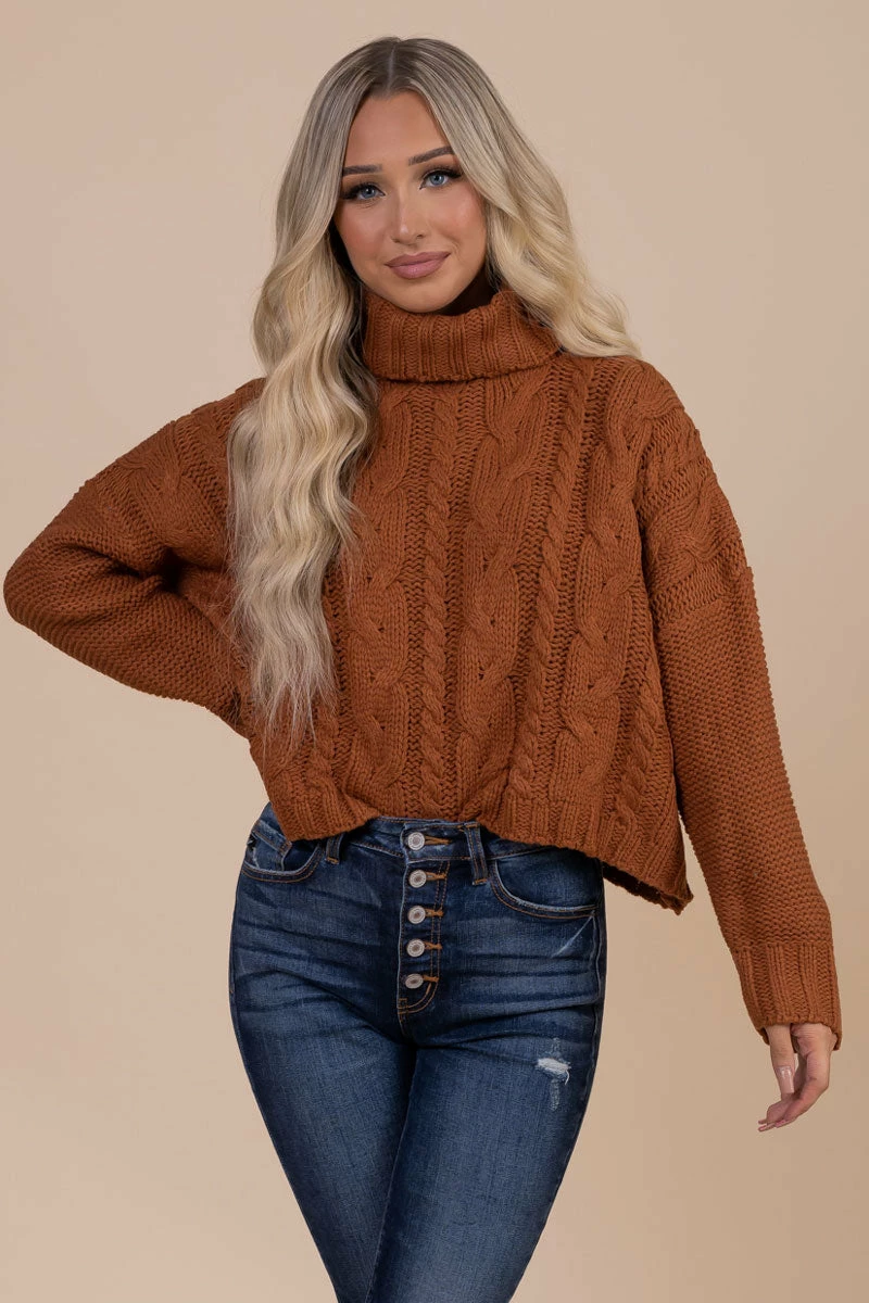 Best Sale 🧨 Love Tree / Style Melody Toasted Maple Cable Knit Turtleneck Sweater ❤️ 7 Best Sale 🧨 Love Tree / Style Melody Toasted Maple Cable Knit Turtleneck Sweater ❤️ - Image 5