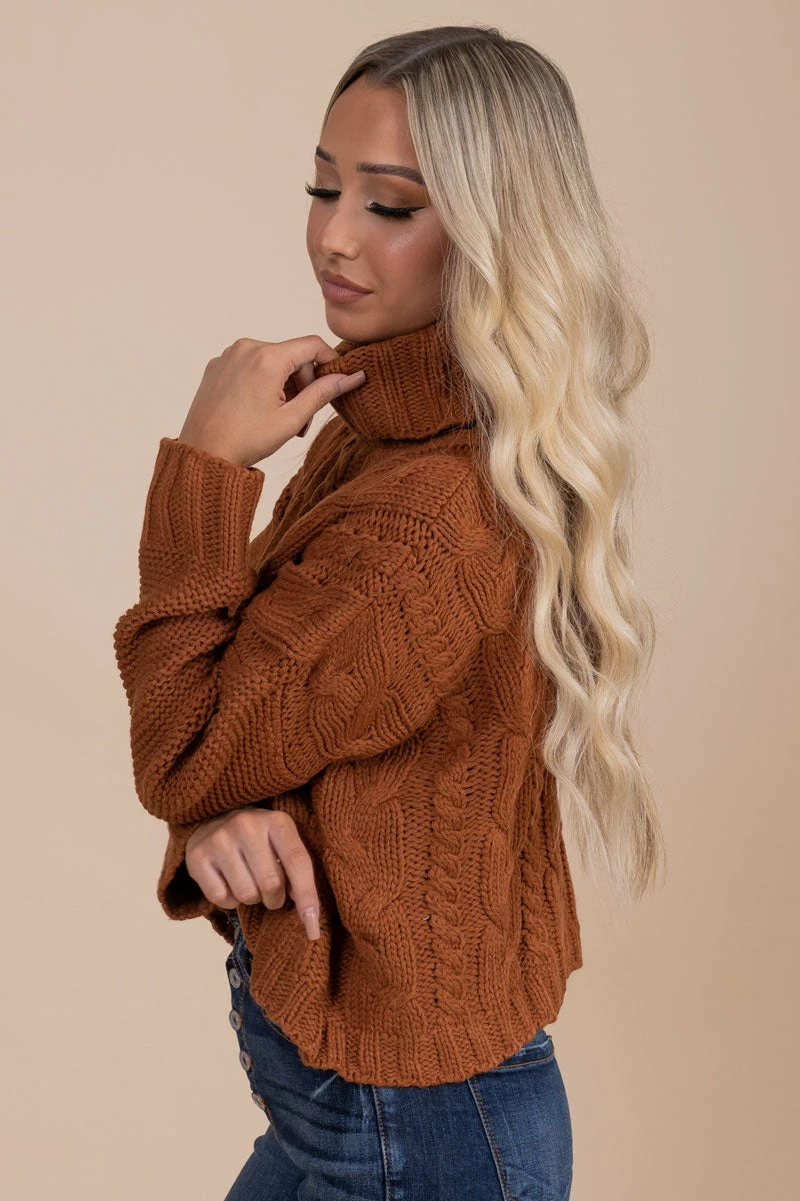 Best Sale 🧨 Love Tree / Style Melody Toasted Maple Cable Knit Turtleneck Sweater ❤️ 8 Best Sale 🧨 Love Tree / Style Melody Toasted Maple Cable Knit Turtleneck Sweater ❤️ - Image 6