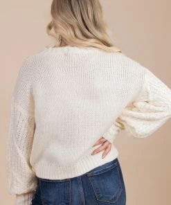 Best deal 🥰 Very J Winter Splendor Textured Knit Sweater 🎉 -Outerwear Sales white bakc 5000x